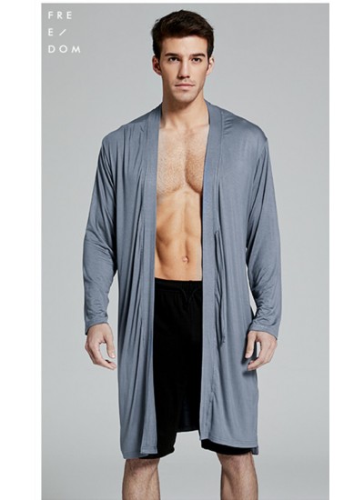 Men's Blue Sexy Pajamas Modal Cotton Nightgown Spring and Summer Bathrobes Wholesale