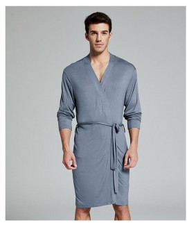 Men's Blue Sexy Pajamas Modal Cotton Nightgown Spring and Summer Bathrobes Wholesale