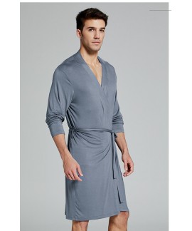 Men's Blue Sexy Pajamas Modal Cotton Nightgown Spring and Summer Bathrobes Wholesale