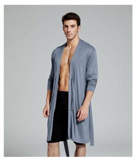 Men's Blue Sexy Pajamas Modal Cotton Nightgown Spring and Summer Bathrobes Wholesale