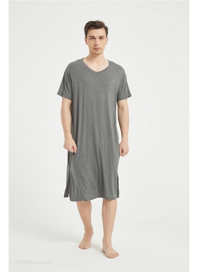 Men's Long Nightdress Summer Cool Thin Modal Cotton Pajamas Male Plus Size Short Sleeve Nightgown Wholesale