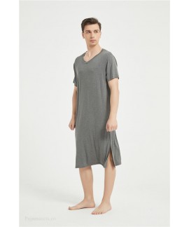 Men's Long Nightdress Summer Cool Thin Modal Cotton Pajamas Male Plus Size Short Sleeve Nightgown Wholesale