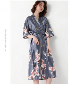 Summer ice silk sexy print pajamas women Robe short sleeve nightgown wholesale