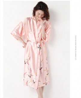 Summer ice silk sexy print pajamas women Robe short sleeve nightgown wholesale