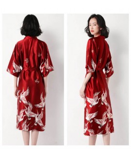 Summer ice silk sexy print pajamas women Robe short sleeve nightgown wholesale