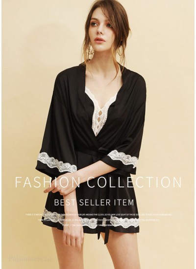 Sexy Pajamas Women Summer Lace Suspender Black Nightdress Female Two-piece Home Service Nightgown Wholesale