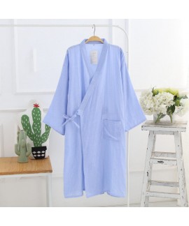 New Summer Double Gauze Stripe Nightgown Male Loos...