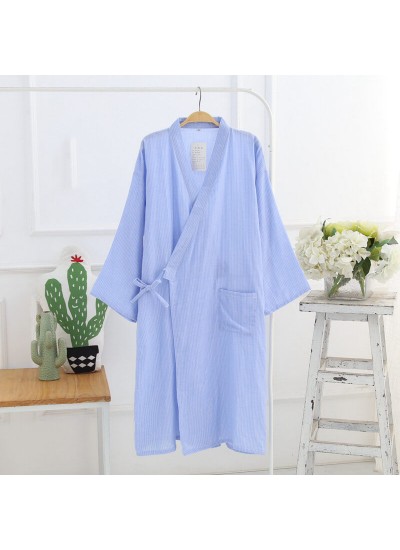 New Summer Double Gauze Stripe Nightgown Male Loose Casual Robe Men's Thin Cotton Bathrobes wholesale