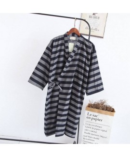 New Summer Double Gauze Stripe Nightgown Male Loose Casual Robe Men's Thin Cotton Bathrobes wholesale