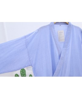 New Summer Double Gauze Stripe Nightgown Male Loose Casual Robe Men's Thin Cotton Bathrobes wholesale