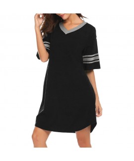 Amazon women's nightdress medium-sleeved V-neck sp...