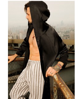 Men's Nightgown Trend Spring Summer Autumn Letters Long-sleeved Bathrobe Thin Silk Hooded Loose Pajamas Wholesale
