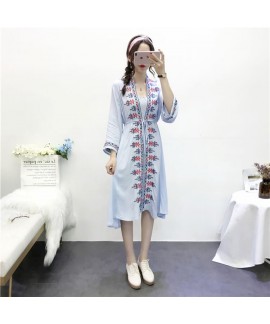Ethnic style embroidered Cotton nightgown female loose bathrobe print wear home service Wholesale