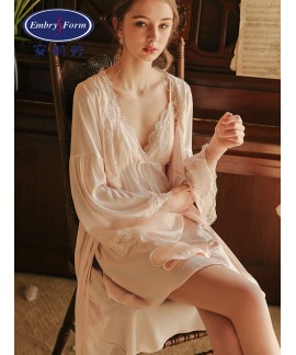 Summer French Ice Silk Lace Sexy Thin Nightgown Su...