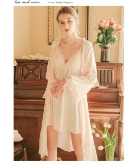 Summer French Ice Silk Lace Sexy Thin Nightgown Suspenders Nightdress two-piece with chest pad Wholesale