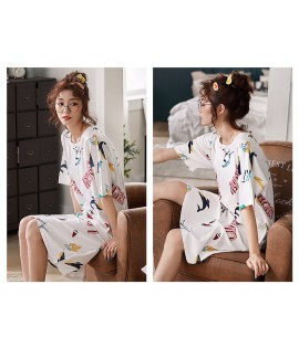 Women Modal Cotton Loose Print Nightgown Outside Casual Home Service Summer Short-sleeved Nightdress Wholesale