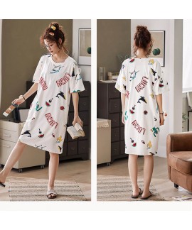 Women Modal Cotton Loose Print Nightgown Outside Casual Home Service Summer Short-sleeved Nightdress Wholesale