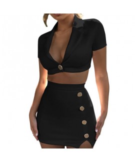 Sexy deer skin V collar button high waist skirt sexy night dress