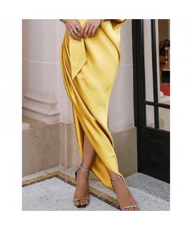 Ladies elegant long dress, evening dress, single shoulder wrinkle split fork dress