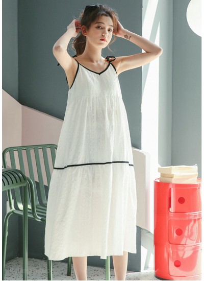 White Cotton Nightdress With Chest Ladies Summer Cute Sweet Thin Sexy Summer Pajamas Home Service Students Wholesale and Retail