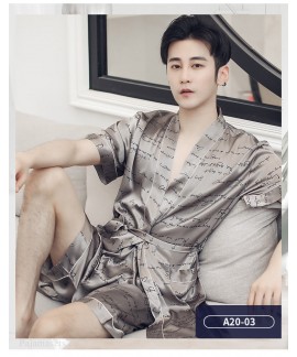 Letters Ice Silk Nightgown For Men Thin Pajamas Sh...