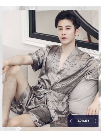 Letters Ice Silk Nightgown For Men Thin Pajamas Short-sleeved Spring And Summer Bathrobe Male Wholesale and Retail