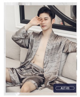 Letters Ice Silk Nightgown For Men Thin Pajamas Short-sleeved Spring And Summer Bathrobe Male Wholesale and Retail