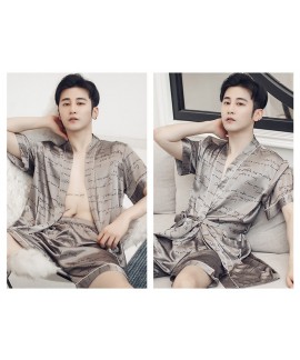 Letters Ice Silk Nightgown For Men Thin Pajamas Short-sleeved Spring And Summer Bathrobe Male Wholesale and Retail