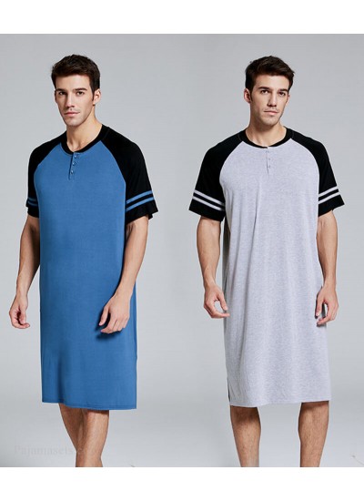 Men's Loose Large Size Cotton Nightgown Short Sleeve Summer Color Matching Male Nightdress Multicolor Multicode Spot Wholesale and Retail