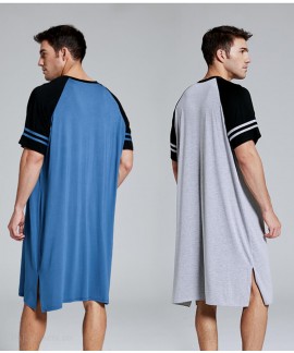 Men's Loose Large Size Cotton Nightgown Short Sleeve Summer Color Matching Male Nightdress Multicolor Multicode Spot Wholesale and Retail