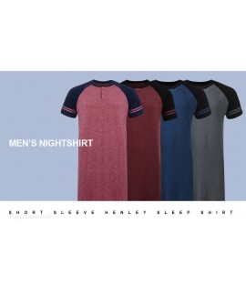 Men's Loose Large Size Cotton Nightgown Short Sleeve Summer Color Matching Male Nightdress Multicolor Multicode Spot Wholesale and Retail