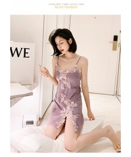 New Summer Ladies French Suspenders Print Nightdress High-grade Ice Silk Satin Beautiful Backless Pajamas Wholesale and Retail