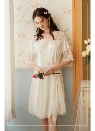 Lace Ice Silk Nightgown Female Palace Style Ladies Pajamas Spring Summer Autumn Wholesale and Retail