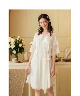 Lace Ice Silk Nightgown Female Palace Style Ladies Pajamas Spring Summer Autumn Wholesale and Retail