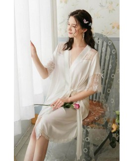 Lace Ice Silk Nightgown Female Palace Style Ladies Pajamas Spring Summer Autumn Wholesale and Retail