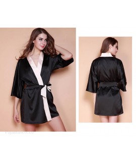 New Black Silk Nightgown Mid Sleeve Bathrobe Women Spring Summer Female Nightwear Wholesale and Retail