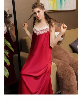 Sexy Lace Nightdress Red Wine Ladies Summer Long Sling Cotton Nightwear Underwear Backless Pajamas Wholesale