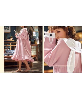 New Style Ladies Long-sleeved Cotton Nightdress Long Thin Pajamas Rabbit Ears Pink Spring Autumn Home Servies Wholesale