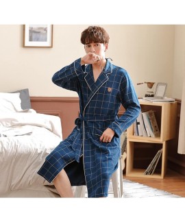 Spring Autumn Bathrobe Men 100% Cotton Night Gown ...