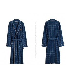 Spring Autumn Bathrobe Men 100% Cotton Night Gown Kimono Robes For Male Plaid Robes Long Plus Size Dressing Gown