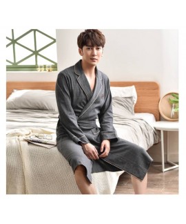 Spring Autumn Bathrobe Men 100% Cotton Night Gown Kimono Robes For Male Plaid Robes Long Plus Size Dressing Gown