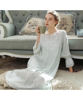 Princess Cotton Sleepwear Spring Summer Female Long Sleeve Lace French Court Retro Women Long Nightgown Elegant Romantic