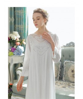 Princess Cotton Sleepwear Spring Summer Female Long Sleeve Lace French Court Retro Women Long Nightgown Elegant Romantic