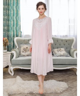 Princess Cotton Sleepwear Spring Summer Female Long Sleeve Lace French Court Retro Women Long Nightgown Elegant Romantic