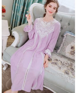 Princess Cotton Sleepwear Spring Summer Female Long Sleeve Lace French Court Retro Women Long Nightgown Elegant Romantic