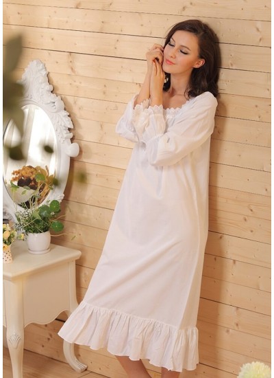 Women Sleepwear Cotton night dress Long Robe Sexy White Plus Size Cotton Nightgowns