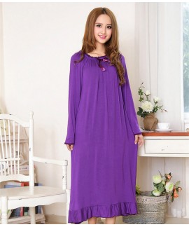 Ladies Spring Autumn Long Sleeve Lotus Leaf Bow Nightgown For Women Cotton Loose Vintage Sleeping Dress M-XXL