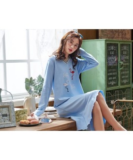 Woman Long Sleeve Cotton Nightgowns Cute Nightdress Sleepwear Spring Autumn Casual Nightwear Animal Print Sleepshirts