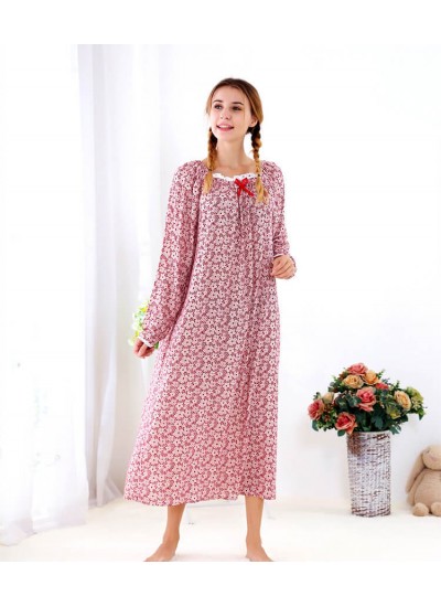 Floral Long Nightgown Ladies Cotton Ankle Length Nightwear Spring Autumn Plus Size Sleeping Dress Princess Sleepwear