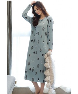 Women Plus Size Korean Version 100% Cotton Nightdress Spring Autumn Plant flower Print Nightgowns Female Long Sleeve Sleep Dress
